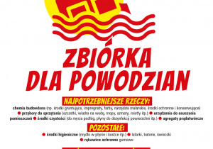 Plakat informacyjny dotyczący zbiórki dla powodzian