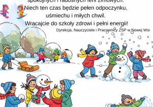 Plakat Bezpiecznych ferii wraz z życzeniami