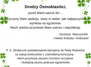 Życzenia dla Ósmoklasistów