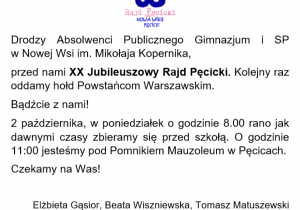 Zaproszenie Absolwentów na Rajd Pęcicki