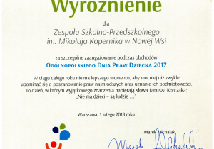 Wyróżnienie Rzecznika Praw Dziecka