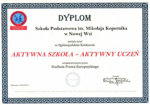 Certyfikat Aktywna szkoła aktywny uczeń
